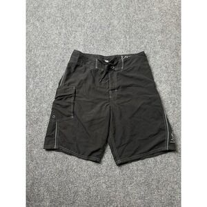 Mens Shorts Kikka Black Board Surf Swim Cargo Pocket Polyester, Size 30